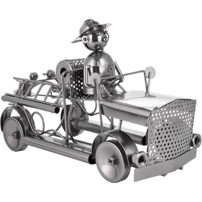 BRUBAKER Wine Bottle Holder Fire Department - Fire Truck Metal Sculpture Bottle Stand - 32 cm Metal Figure Wine Gift for Firefighters - with Greeting Card