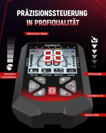 Металошукач KAIWEETS Profi Set: LCD дисплей, водонепроникна котушка, 30см глибина, регулювання чутливості, для дорослих та дітей