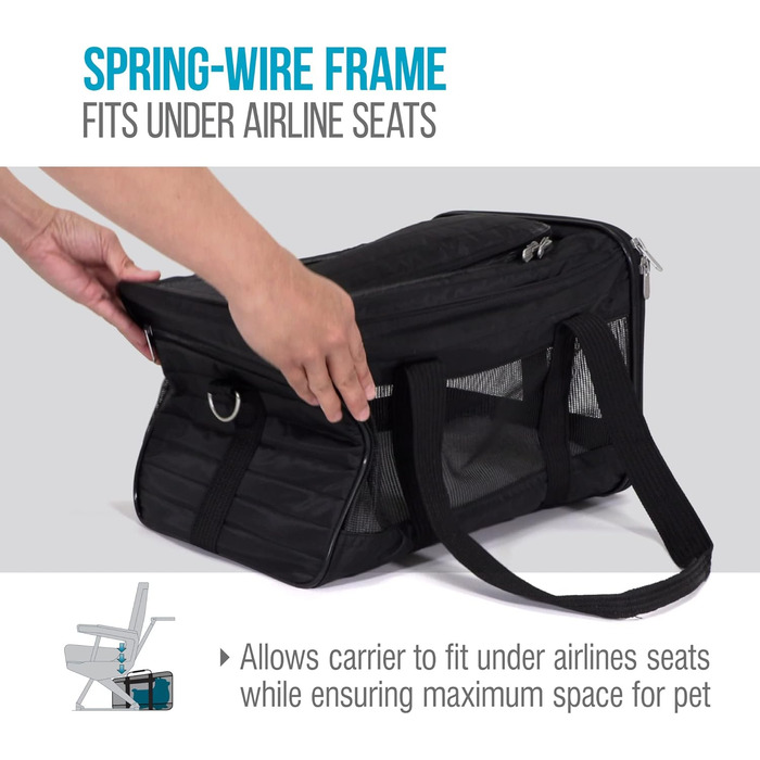 Транспортна переноска для тварин Sherpa Original Deluxe, розмір M (38x25x10 см), чорна, схвалена авіаперевізниками