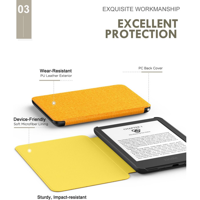Чохол для Kindle 11 (2024/2022) MoKo, Оранжевий Denim, з авто-вимиканням, Smart Cover для Kindle 11-го покоління