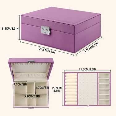 Шкатулка для прикрас Homeanda з замком, шкіряна, велика, фіолетовий (Ug-violett)