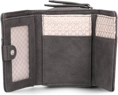 Two Ladies Wallet Eva EVW15 compact wallet, 6 card slots, ONE bill compartment, ONE see-through pocket, coin pocket on the outside, compartment for shopping trolley coins, modern and elegant wallet (Nubuk-Stone)
