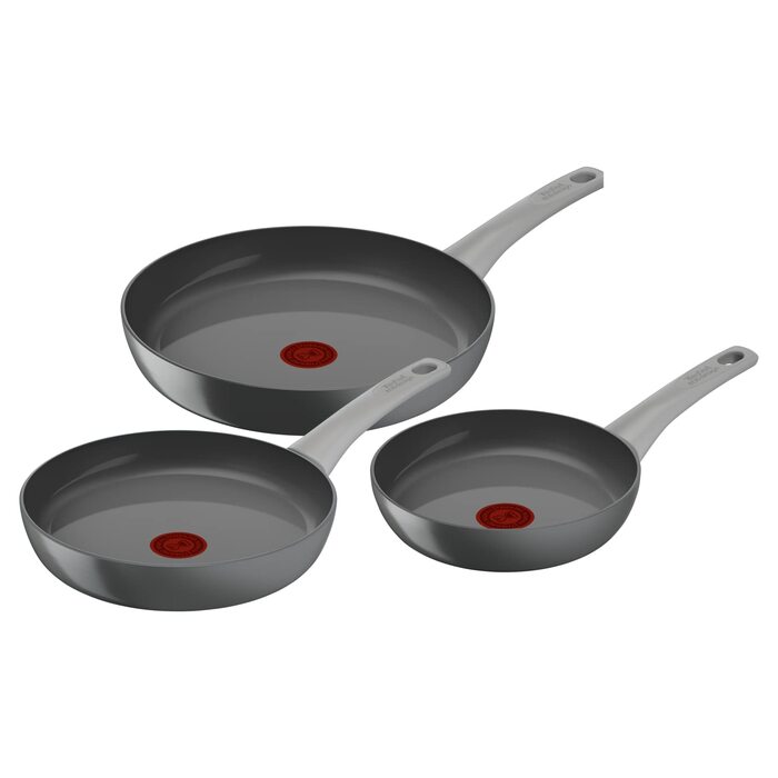 Набір сковорідок Tefal Renew On 3 шт (20/24/28 см) з керамічним покриттям, індукція, екологічні, сірі