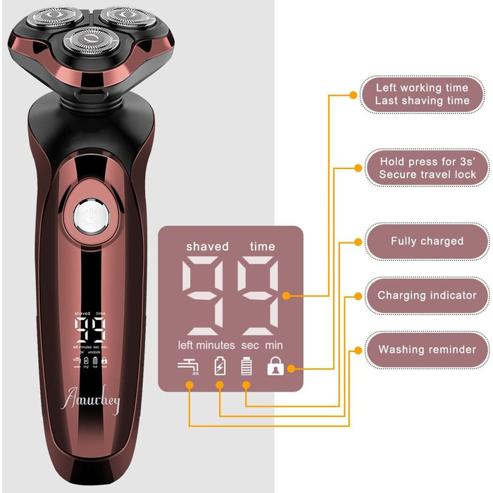 Електричний гострою для чоловіків Amurhey 5-в-1 з тримером, 3 насадки, 99 хв роботи, для сухого та вологого гоління, станція зарядки, подарунок для чоловіків