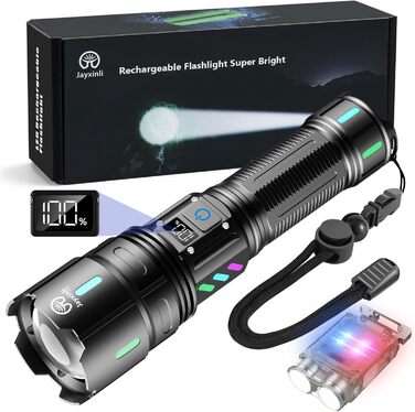 Ліхтарик Jayxinli LED, 500000 люменів, акумуляторний, надяскравий, 5 режимів, зум, 5000 мАг, водонепроникний IPX7, для кемпінгу та надзвичайних ситуацій