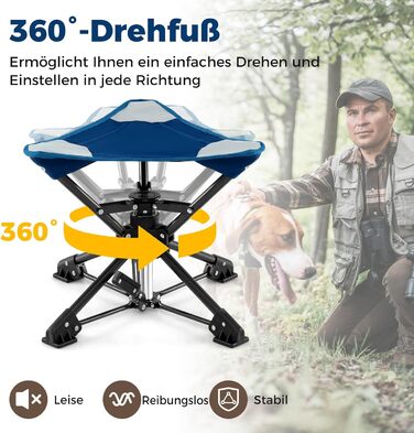 Складний туристичний стілець COSTWAY, 360° обертання, антиковзні ніжки, сумка, вантажопідйомність до 150 кг, для кемпінгу, риболовлі, полювання (Блакитний)
