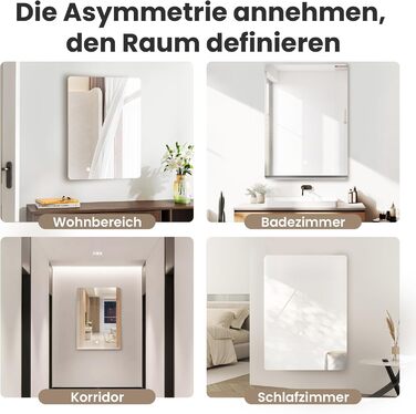 Дзеркало для ванної кімнати LED 50x70 см з підсвічуванням, сенсорне керування, регулювання яскравості, 3 кольори світла, без рамки