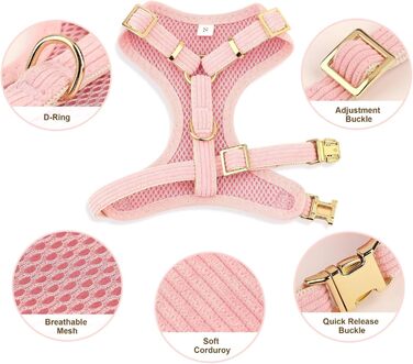 Didog Sweet Collar Harness and Leash Set for Small Dogs, Adjustable Collars and Leashes with Bow Tie, Breathable Soft Mesh Padding for Small Dogs When Walking, Pink, S