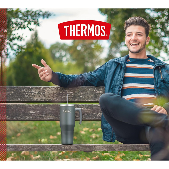 Термос REFRESHING SERIES 1,1л чорний матовий: термокружка-термос з трубочкою та ручкою, з подвійних стінок, нержавіюча сталь