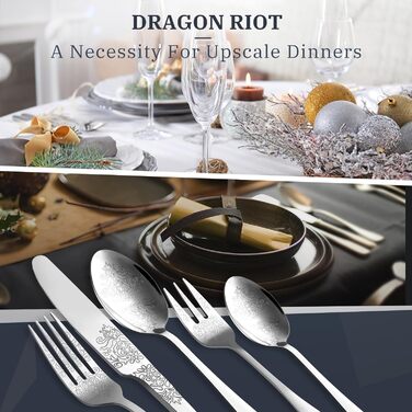Набір столових приборів DRAGON RIOT на 6 осіб (30 предметів) з нержавіючої сталі, рожеве золото, елегантний набір ножів, виделок та ложок для дому, вечірки, ресторану. 30 предметів (сріблястий колір 60 предметів)