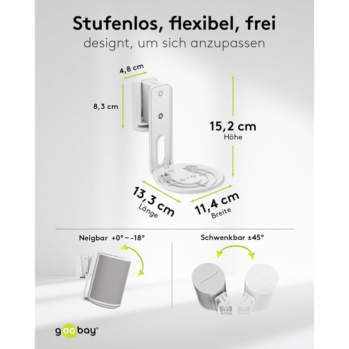 Настінний кронштейн-підставка для колонки Sonos Era 100 від Goobay, білий, з кабель-менеджментом, висота 71 см, вантажопідйомність 3 кг (71983)