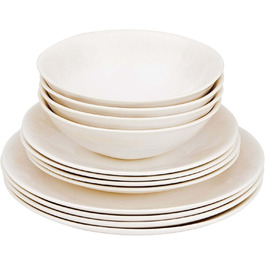 Набір посуду BUTLERS Atlantis 12 предметів: тарілки та миски | Керамічний посуд для 4 осіб | Стиль бохо, бежевий колір, для мікрохвильової печі та посудомийної машини