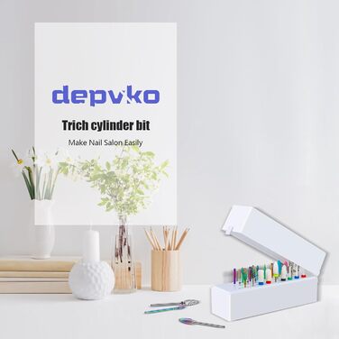 Набір свердл для нігтів Depvko 13 шт. з вольфрамового карбіду, кераміки та діаманту, 3/32 дюйма, з тримачем на 30 отворів