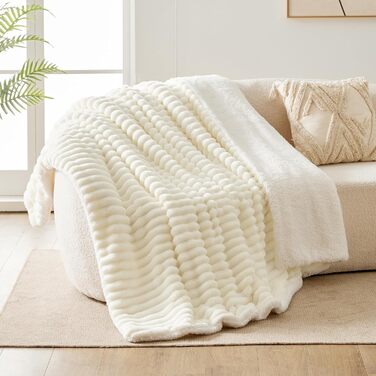 Плед WAVVE Sherpa з плюшем Sherpa - теплий, м'який, великий плед для дивана 150x200 см, 220x240 см (кремовий)