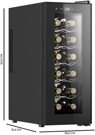Cecotec Bolero GrandSommelier 830 CoolWood Wine Rack, Thermoelectric, Quiet and High Performance, Adjustable Temperature: 8-18ºC, Touch Control Panel, Displays, Eco-friendly. (12 Bottles, Black)