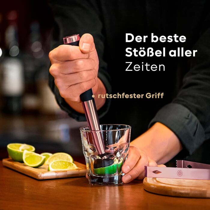 Набір для коктейлів BarDeluxe® 12 предметів: шейкер, міксер, аксесуари | 750 мл, нержавіюча сталь, рожеве золото | Преміум подарунковий набір для барменів