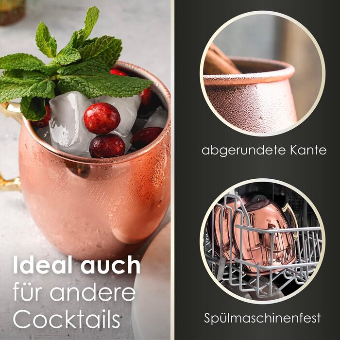Beyond Moscow Mule Mug Set Copper Mugs - Copper Mugs with Straws & Gift Box | Moscow Mule Copper Cup Set with Traditionally Smooth Finish as a Gin Cup & for Cocktails (Set of 4)