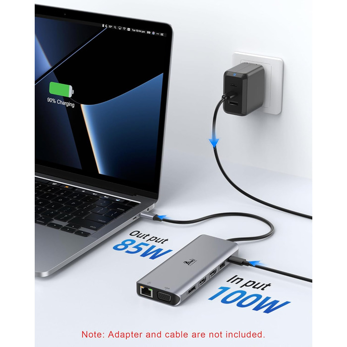 Док-станція USB-C для ноутбука з підтримкою 2 моніторів (Dual Monitor), 8 в 1: HDMI, DisplayPort, Ethernet, PD 100W, USB 3.0, сумісна з Dell, HP