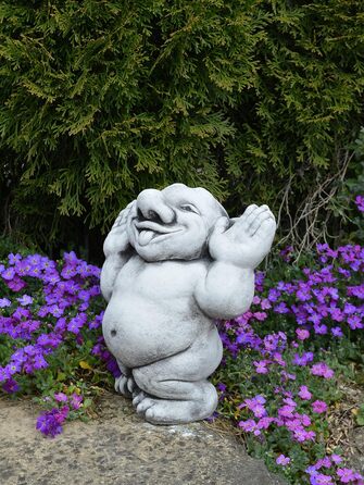 gartendekoparadies.de Massive Stone Figure, Funny Troll. Hello, here I am! Height 25 cm, Grey, 6 kg, made of cast stone, frost-resistant figure for outdoor use.