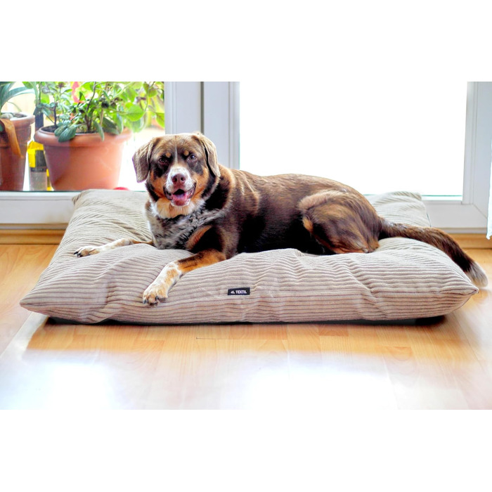 4L Textil ZOE - М'яке собаче ліжко з тканини Corduroy, 60x50 см, бежеве (смужки)