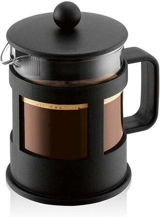 Bodum Kenya Френч-прес для кави 1л / 8 чашок - ручний з боросилікатного скла та нержавіючої сталі, миється в посудомийній машині, Made in Portugal (Чорний, 4 чашки)