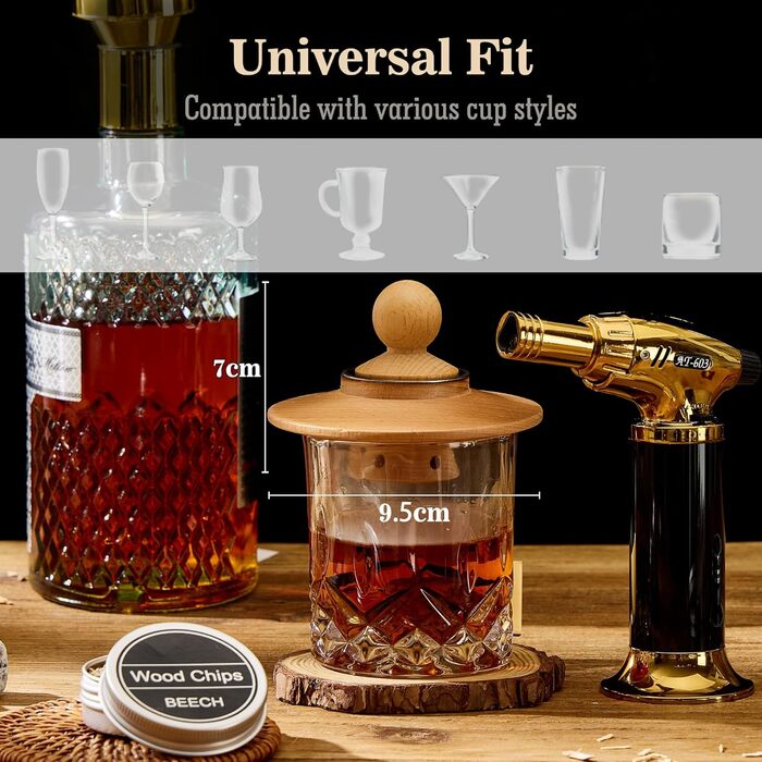 Набір для копчення коктейлів та віскі – 6 видів деревини, ліхтарик, генератор диму – без бутану (продається окремо), класичний набір