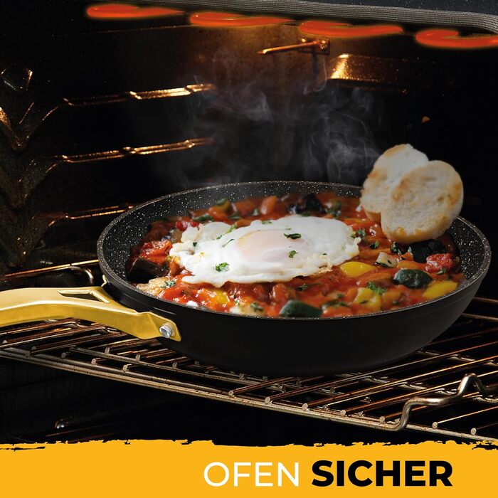 Набір сковорідок Briebe Gold Titanium Set (3 шт.) з титановою поверхнею, антипригарне покриття, для індукційних плит, діаметр 18-20-24 см, коване алюміній, без PFOA, професійні ручки з нержавіючої сталі, сумісний з газовими та склокерамічними плитами