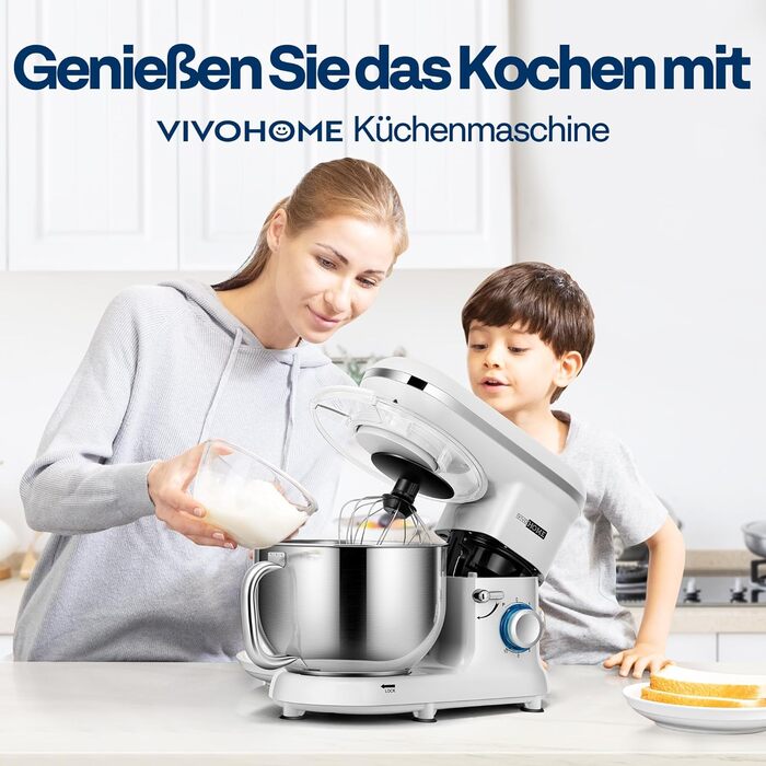 Кухонний міксер VIVOHOME 660 Вт, 10 швидкостей, 6 літрів, електричний, з набором насадок (міксер, віночок, гак для тіста, сепаратор)