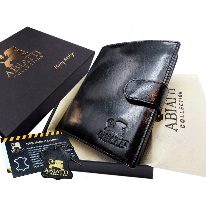 Шкіряний вертикальний гаманець Abiatti чорного кольору з RFID-захистом та 14 відділеннями