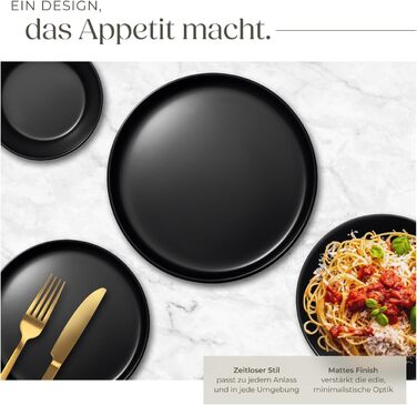 Набір посуду Tectake® для 6 осіб, 24 елементи: чорний набір посуду з кераміки, тарілки, миски, глибокі тарілки та тарілки для сніданку