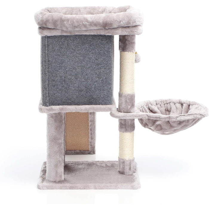 Котячий будиночок-крізьбаум Фудаджо сірого кольору, 71,5 см, з платформою для відпочинку, лежаком, дряпалкою та будиночком для котів