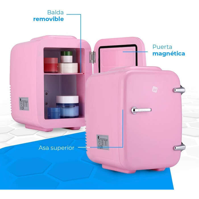Портативний міні-холодильник NK, 4 літри, 12V-220V, охолодження та нагрів, рожевий