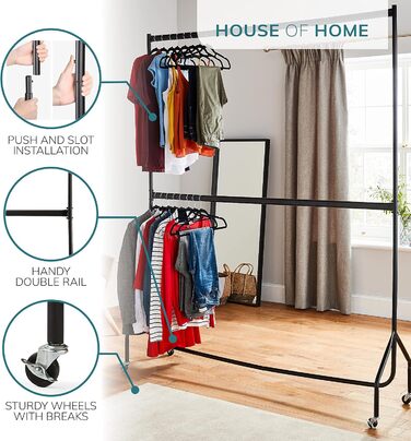 Direct Online Houseware House of Home Extra Robust Clothes Rack with 2 Levels, 2.14 m H x 1.83 m L, in Black – Clothes Rail for Bedroom, Double Clothes Rail, High-Quality Hanging Storage