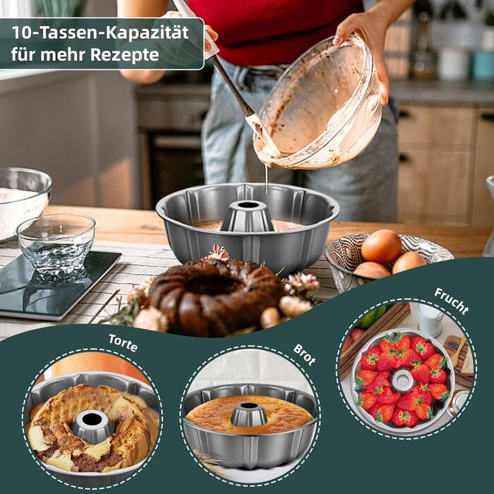 Форма для кексів Onader, нержавіюча сталь з антипригарним покриттям, 25,5 см, кругла форма для випічки кексів, хліба, здобної випічки, легко миється (сірий)