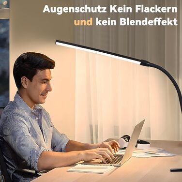 LED лампа для столу Homefire: регульована, чорна, з 3 кольорами та 5 рівнями яскравості, USB, для офісу та навчання