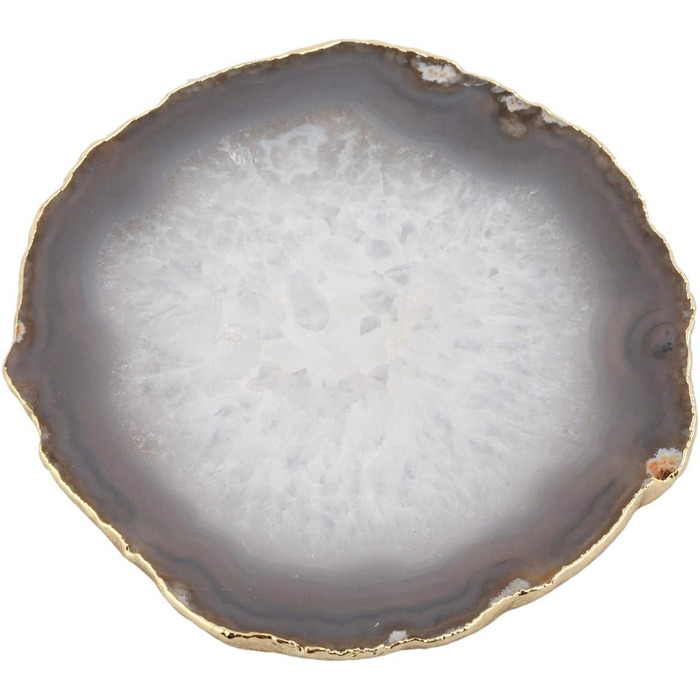mookaitedecor Polished Natural Geode Agate Slices Coasters Set (2 Pieces), Decorative Stone Coasters for Glasses, Cups, Vases, Candles, Serving Plates, Name Cards for Wedding (Natural Color-Gold Accented Edge)