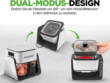 Фритюрниця NutriChef з подвійною камерою, 8л, Airfryer, з вікном, 360°C, 9 програм, антипригарне покриття, миється в посудомийній машині, для смаження, гриля та випікання, 1700W