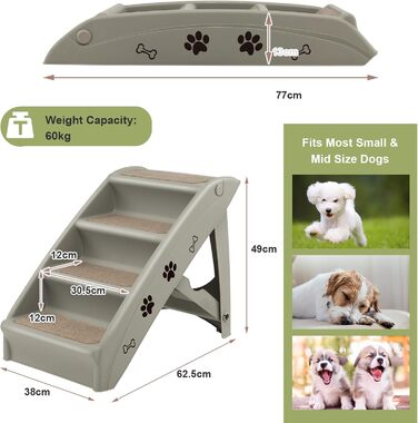 Сходинка для тварин SOARS: 4 сходинки, килимок з фетру, для котів та собак до 60 кг, сірий колір