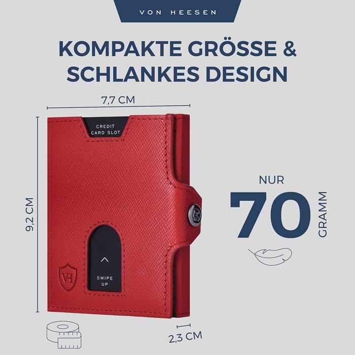 Портмоне VON HEESEN Slim з відділенням для монет та RFID захистом - для чоловіків та жінок - картхолдер, міні-портмоне, гаманець з карбону чорного кольору.
