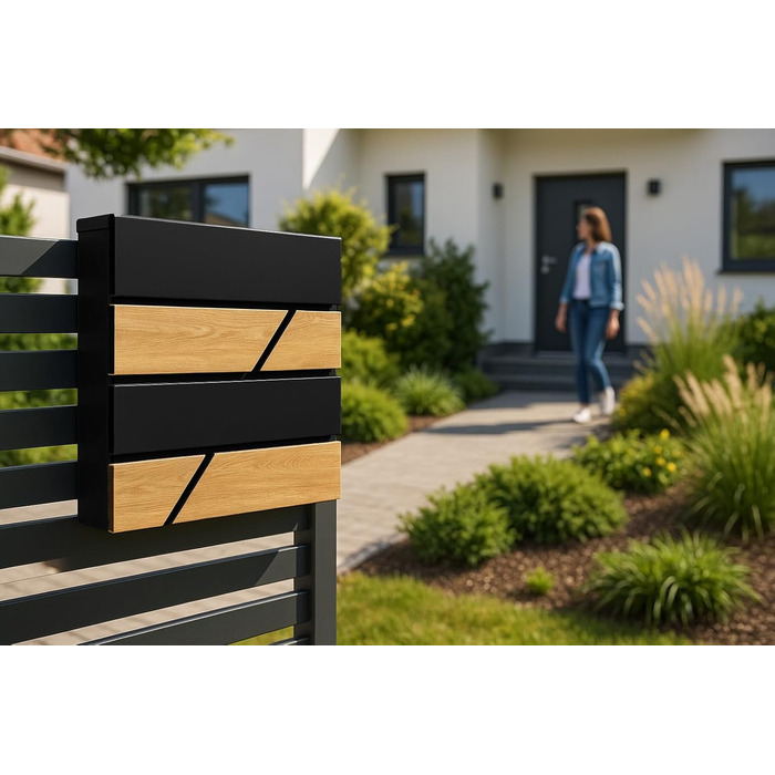 Поштова скринька Verda з газетницею, антрацит RAL 7016, срібло, 37x37x11 см, 2 ключі, монтажний комплект. Дизайнерська настінна поштова скринька