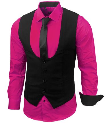 Чоловічий костюм-трійка Slim Fit: Жилет, піджак, краватка (Рожевий, Розмір S) - B-101