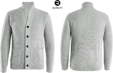 Чоловічий кардиган Runcati з грубого в'язання, з коміром-стійкою, з довгими рукавами, на ґудзиках, сірий, XL