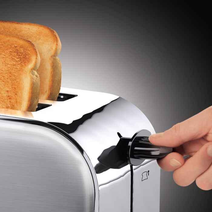 Russell Hobbs Toaster [2-Slice Long Slot for 4 Slices / 2 Wide Slices] Adventure Stainless Steel (extra wide toast slots, incl. bagel attachment, 6 browning levels + defrost function) 23610-56