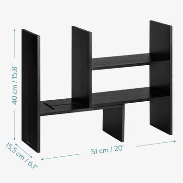 Navaris Acacia Desk Organizer 64x15.5x40 - Desk Shelf Organization System Adjustable - Corner Shelf for Kitchen Office Bathroom Shelf Attachment - Natural (Black)