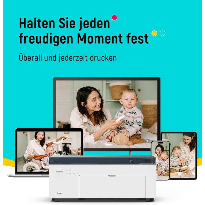 Портативний фотопринтер Liene для смартфонів (10x15 см) + комплект з 2 пачок фотопаперу (20+80 аркушів), WiFi, сублімаційний друк, сумісний з iPhone/Android/PC, 300DPI, білий