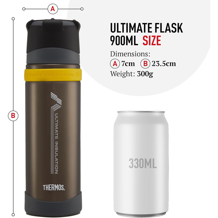 Термос Ultimate Flask 900 мл, матовий чорний, з нержавіючої сталі, для гарячих та холодних напоїв. Зберігає тепло та холод, має витікання.