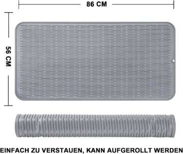 Силиконова килимок для сушіння посуду - килимок для посуду, BPA-free, стійкий до високих температур, неслизький, сірий, 92 x 52 см