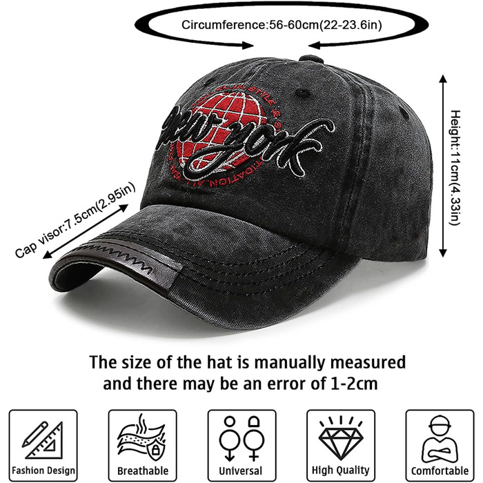 Кепка бейсболка чоловіча чорна, регульована, з вишивкою, бавовна, літня, для захисту від сонця