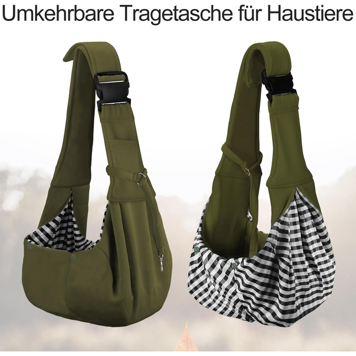 Сумка-переноска для собак PetLoft Tragetuch, реверсивна, для маленьких собак, регульована, з отвором для кріплення нашийника, для собак/кішок/кроликів (Хакі)