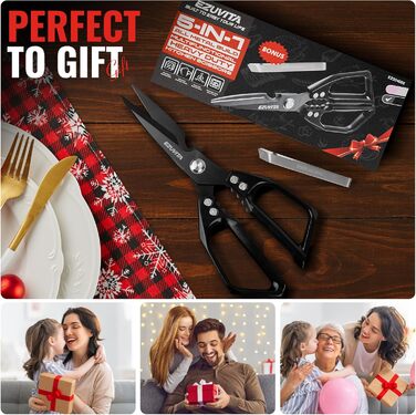 Кухонні ножиці 5-в-1 з пінцетом, титанове покриття, нержавіюча сталь, для птиці, риби, м'яса, чорний колір